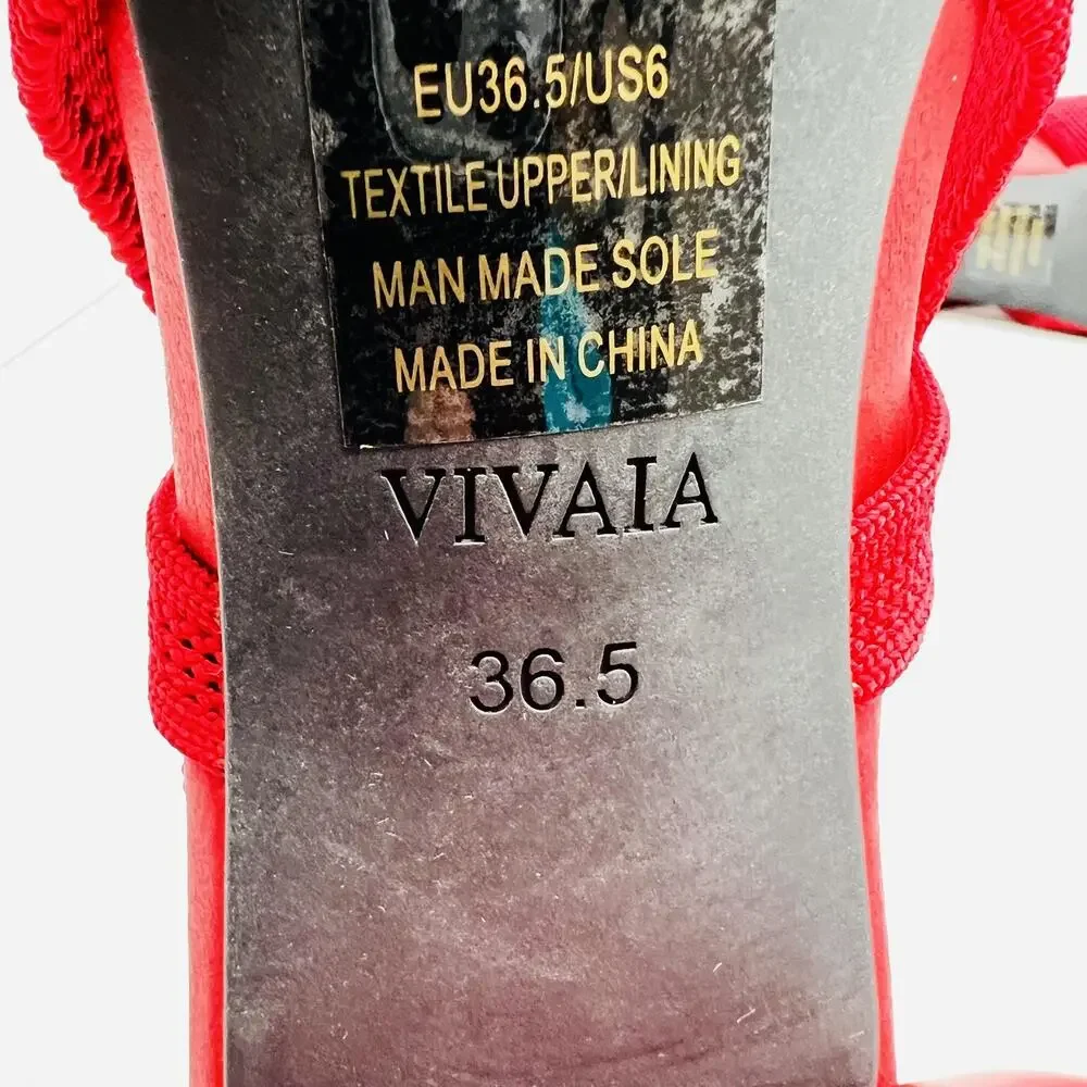 VIVAIA Shoes Womens 6 Red Knit Slingback Block Heel Round Toe Pumps Comfort